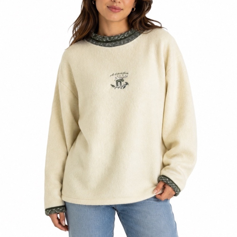 Vintage‎ EMI Alaska Moose Sweater Embroidered Fuzzy Cozy Women's XL